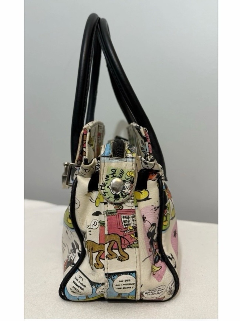 Vintage Disney Mickey Minnie Mouse Top Handle Bag Comic Print Faux Leather -Read - Picture 6 of 15